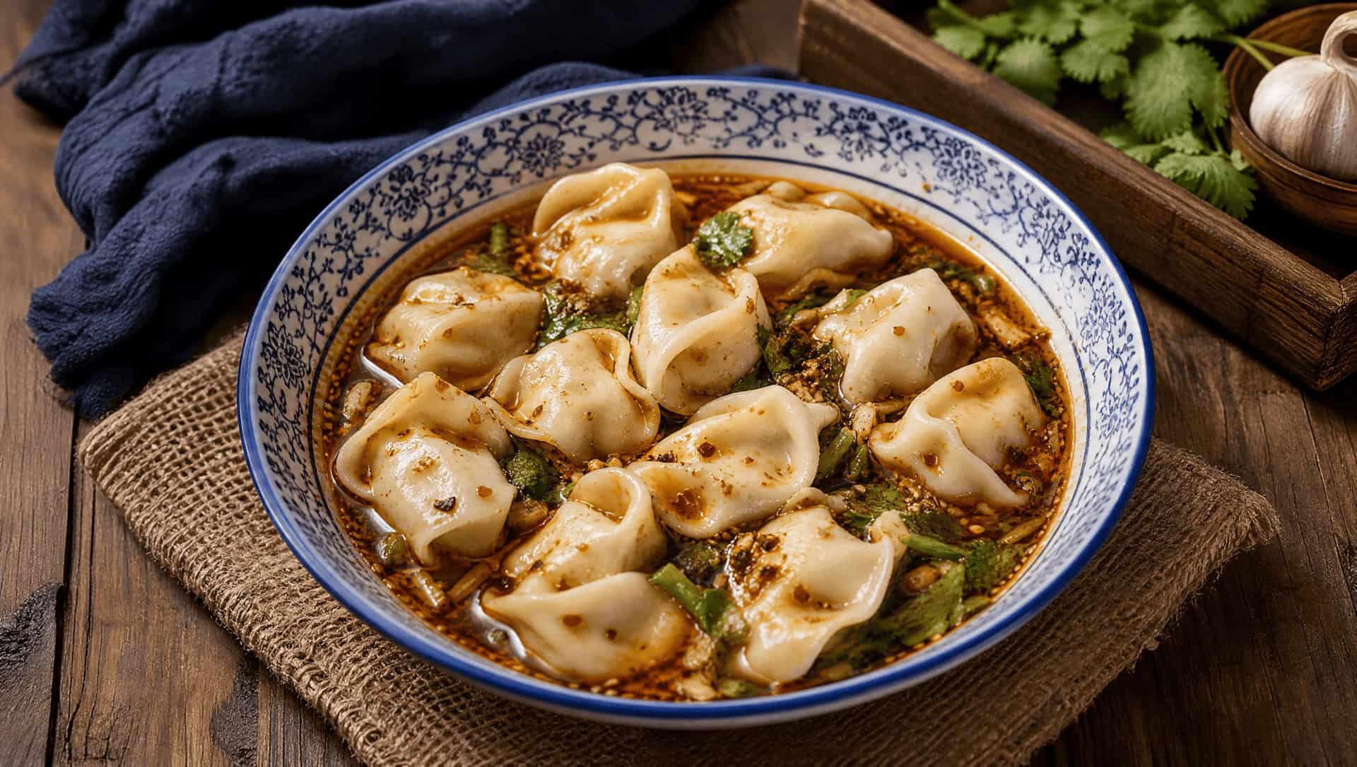 Boiled dumplings ready for the sour-soup bowl