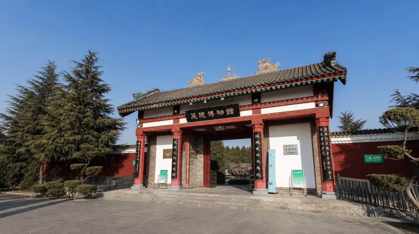 The grassy tomb mound and Han-dynasty stone carvings at Maoling
